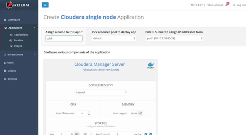 Self-service deployment of a Cloudera cluster on the Robin platform demo video