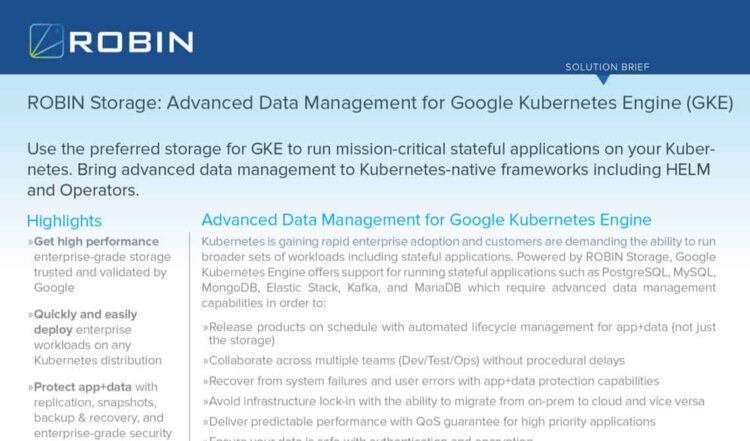 Robin Storage: Advanced Data Management for Google Kubernetes Engine (GKE) | Solution Brief