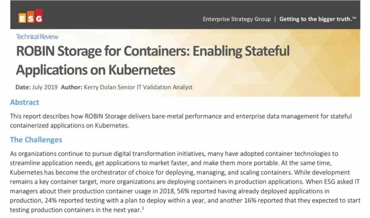 Robin Storage for Containers: Enabling Stateful Applications on Kubernetes