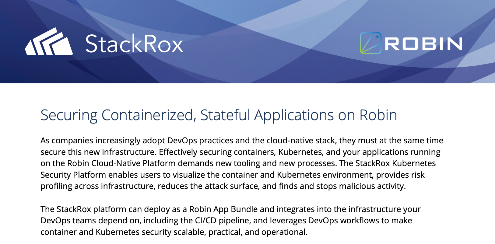 Robin and StackRox: Securing Containerized, Stateful Applications
